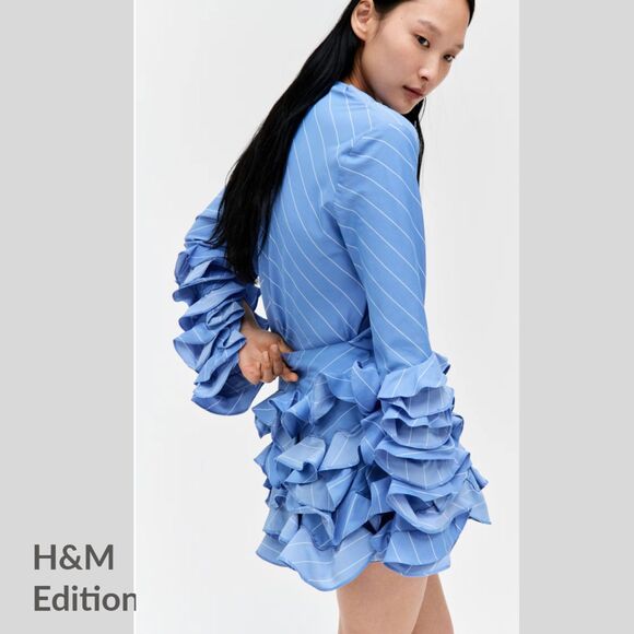 2pc SET: H&M Edition Ruffle-sleeve BLOUSE top + SKIRT Size S, 6 - Picture 1 of 9